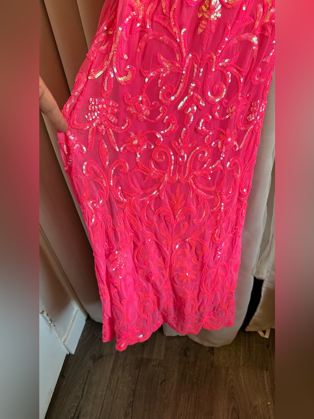 Fashion Nova Hot Pink Sequin Dress with Spaghetti Straps - Picture 5 of 6